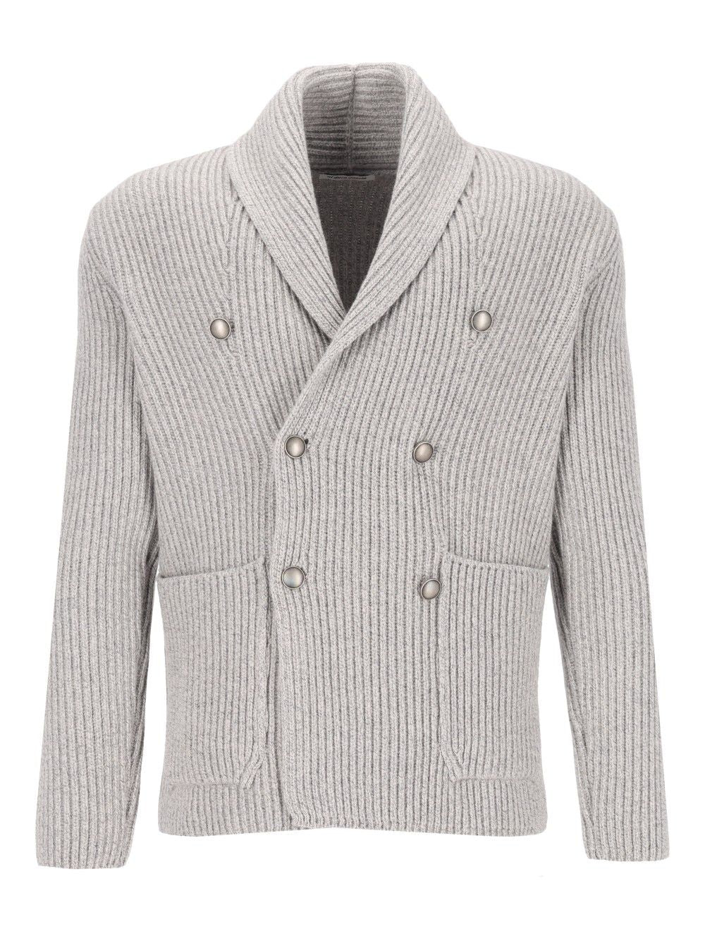 Al Duca D'Aosta Cardigan Doppio Petto Scialle Melange 100 Lana Knitwear - Grey | 73bb4039f9c5818fbd4b03e37531db7cf18e242f