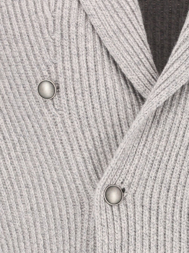 Al Duca D'Aosta Cardigan Doppio Petto Scialle Melange 100 Lana Knitwear - Grey | 9bb20380827fec890704cb1faf76c523b67d8e53