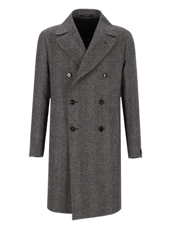 Double-Breasted Herringbone Coat Grey