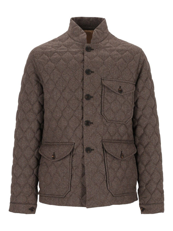 Diamond-Quilted Jacket In Virgin Wool With Buttons Coats Beige