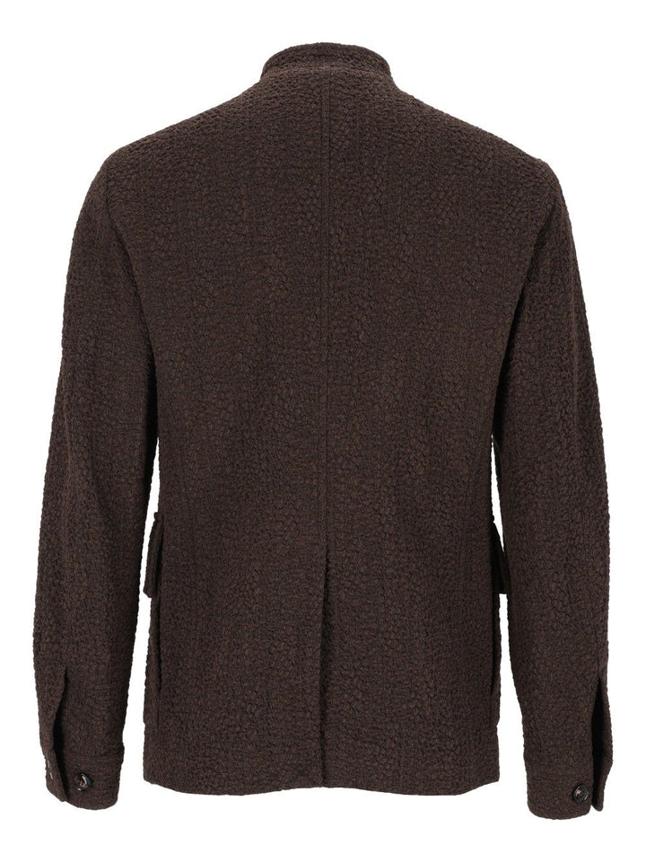 Giorgio Armani Mandarin Collar Blazer Giacche - Marrone | 50ea54bc15e0332d26ec6169148f667802215b14