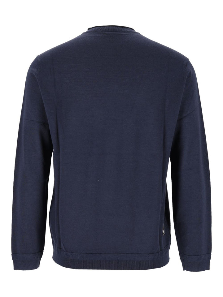 Emporio Armani Crewneck Pullover With Logo Knitwear Blue