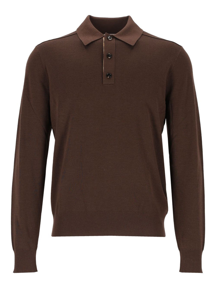 Burberry Long-Sleeved Wool Polo Shirt Knitwear - Marrone | da9d38602b96eb8af8c0eb5bebb027034f375416