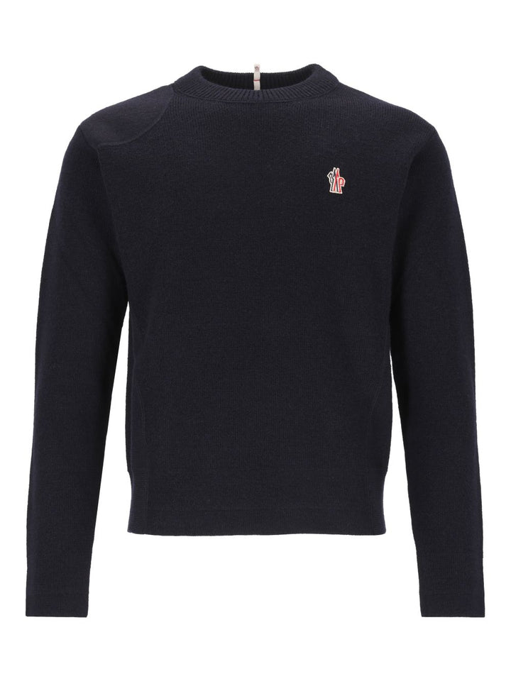 Moncler Grenoble Wool Sweater With Logo Knitwear - Blu | b1db5a54efa1e9b7f666bd6971cb936e93bea74b