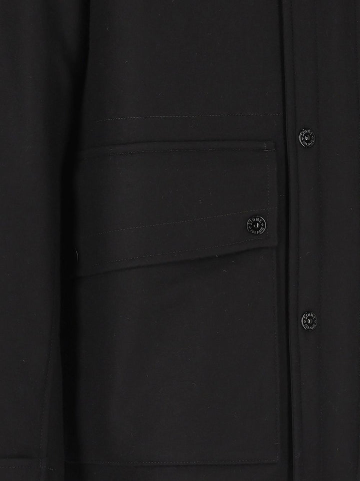 Stone Island Cloth Hooded Coat Giacche - Nero | 49f9a39b86f02318725c922fe5c2a05132d73d9a