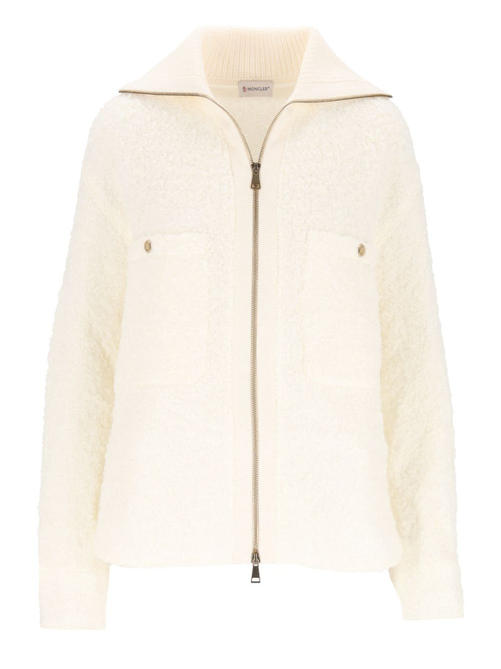 Moncler Ivory Bouclé Cardigan Knitwear - Bianco | 8b0b881bda2df3e0d9c1bff516b7d85b96c49360