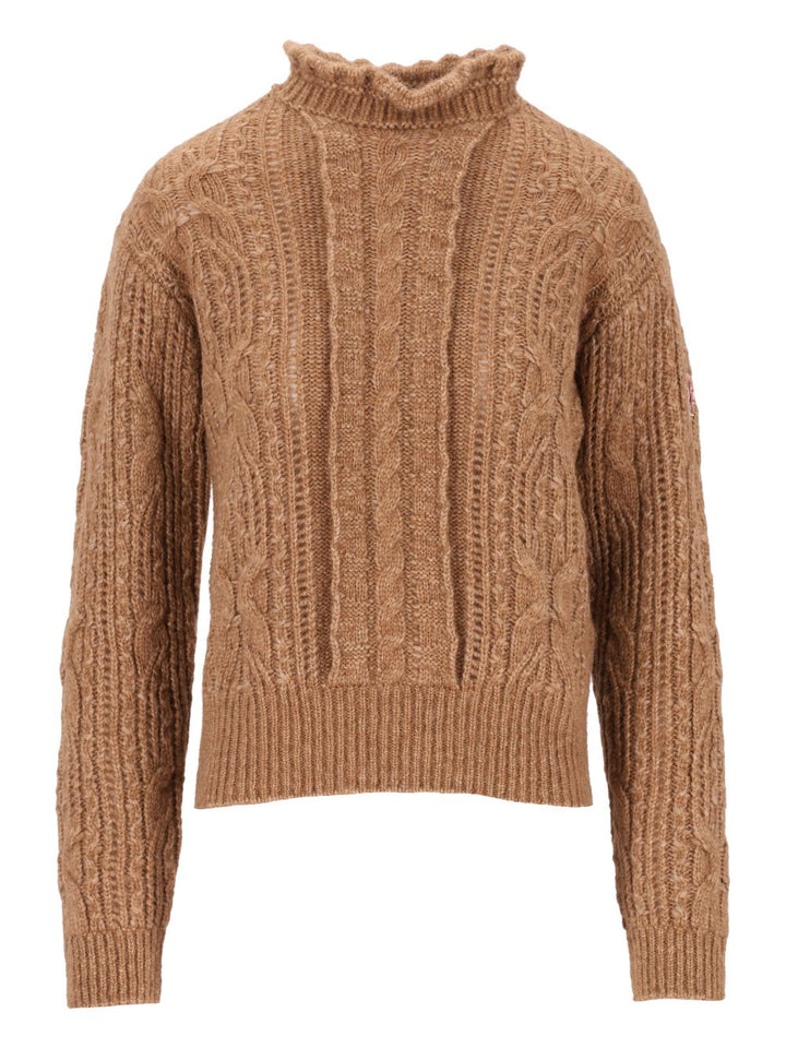 Moncler Grenoble Open-Knit Alpaca Blend Sweater Knitwear - Marrone | 4d164cd41c24736f44c32c88114a738d434f2584