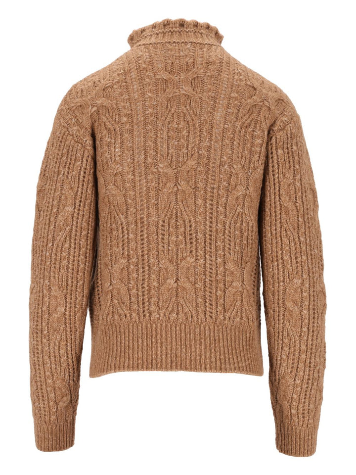 Moncler Grenoble Open-Knit Alpaca Blend Sweater Knitwear - Marrone | 8b3f15b1b3a7472c790c66a3acb353b499e8fd42