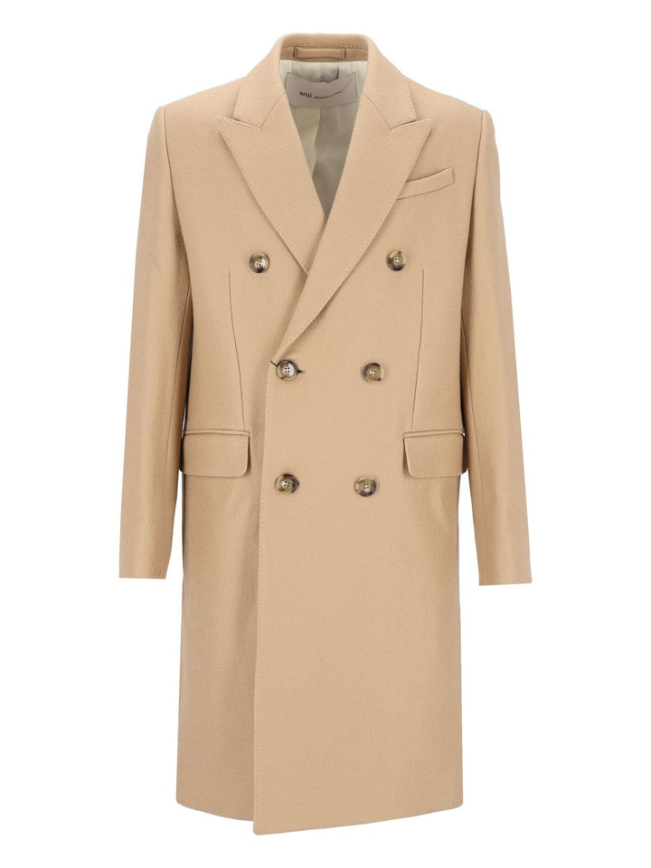 Ami Double-Breasted Wool Coat Coats - Beige | 8d102b445eb74b47901583015d6be2853cea1b4f