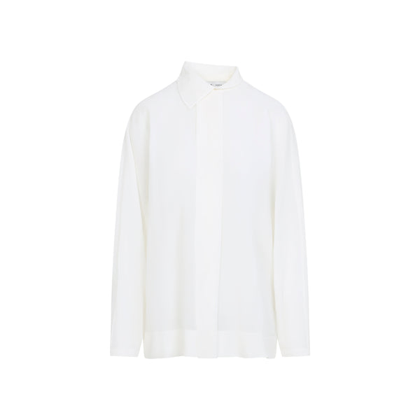 White Asymmetrical Collar Cotton Shirt