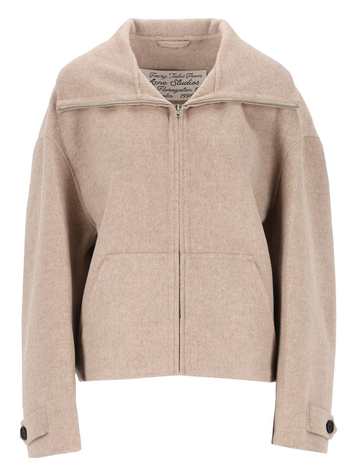 Acne Studios Wool Pea Coat With Zip Knitwear - Beige | 2d10697bb2ed38a76e66eb92430bce7fe93744a3