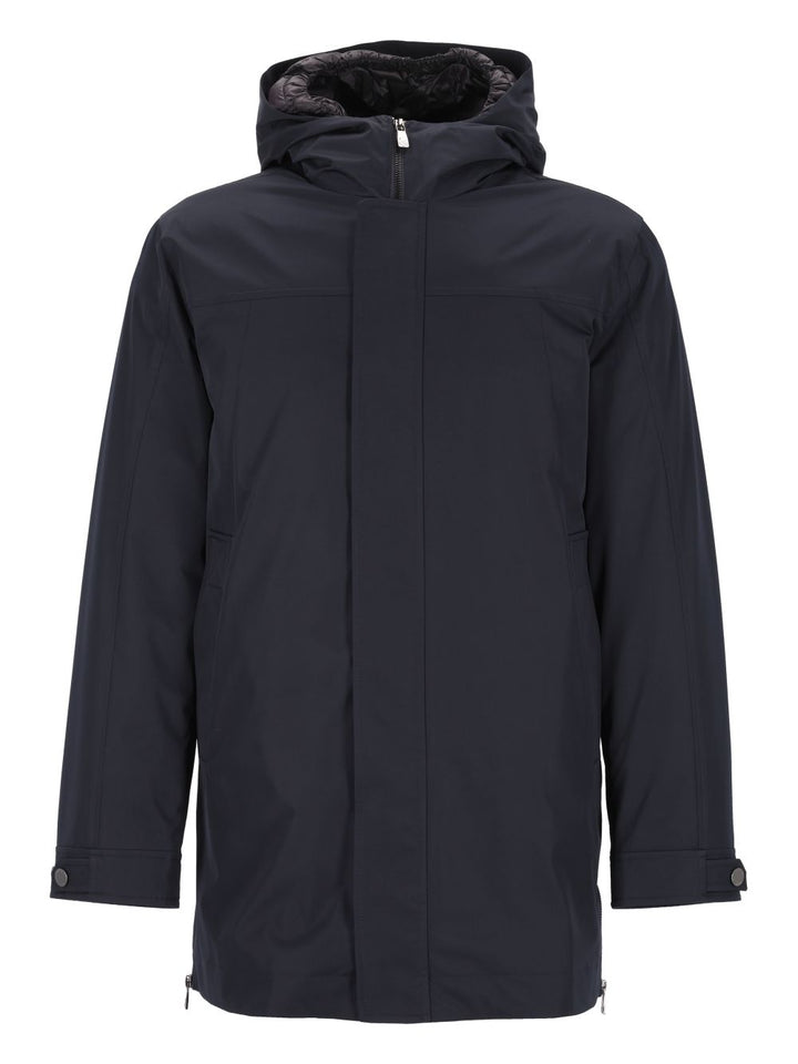 Corneliani Hooded Long Down Jacket Giacche - Blu | 1cb94a4f3265b2d87385fcc50659ce38481ac07c