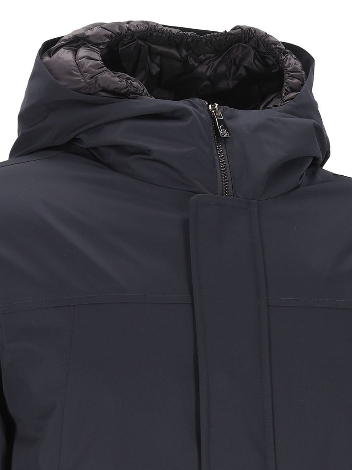 Corneliani Hooded Long Down Jacket Giacche - Blu | 7e971e59987e479fd6066899c51cd774c28fd934