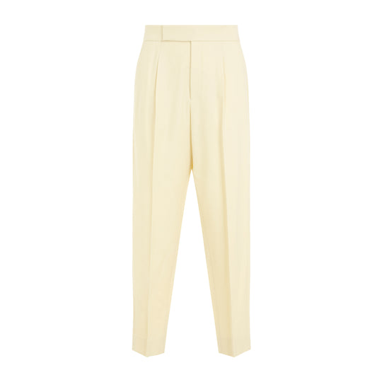 Cream Signle Pleat Tapered Wool Trousers