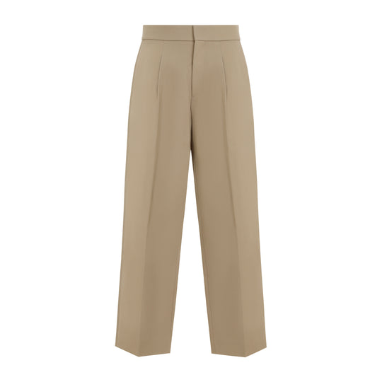 Beige Single Pleat Relaxed Wool Trousers