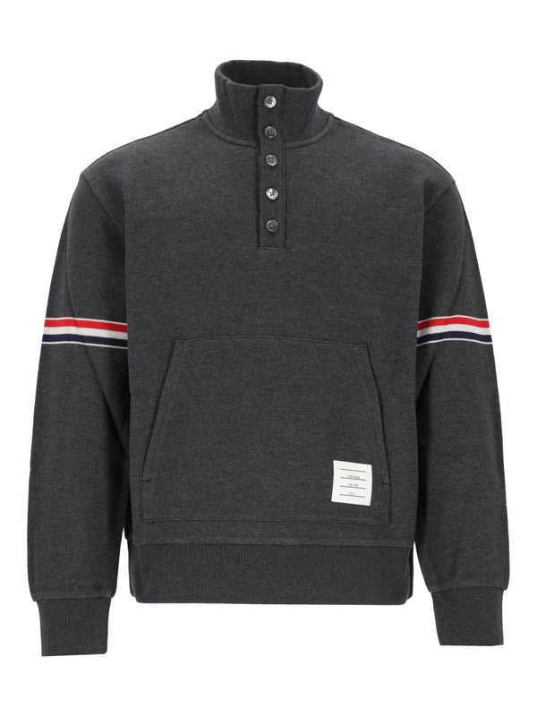 Funnel Neck Pullover In Pique Loopback W/ Rwb Engineered Stripe Felpe Grigio