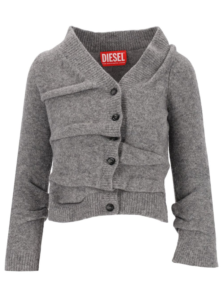 Diesel M-Ava Blend Cardigan Knitwear - Grey | 36a0889bff090b885767aabf052ee382adaafc6a