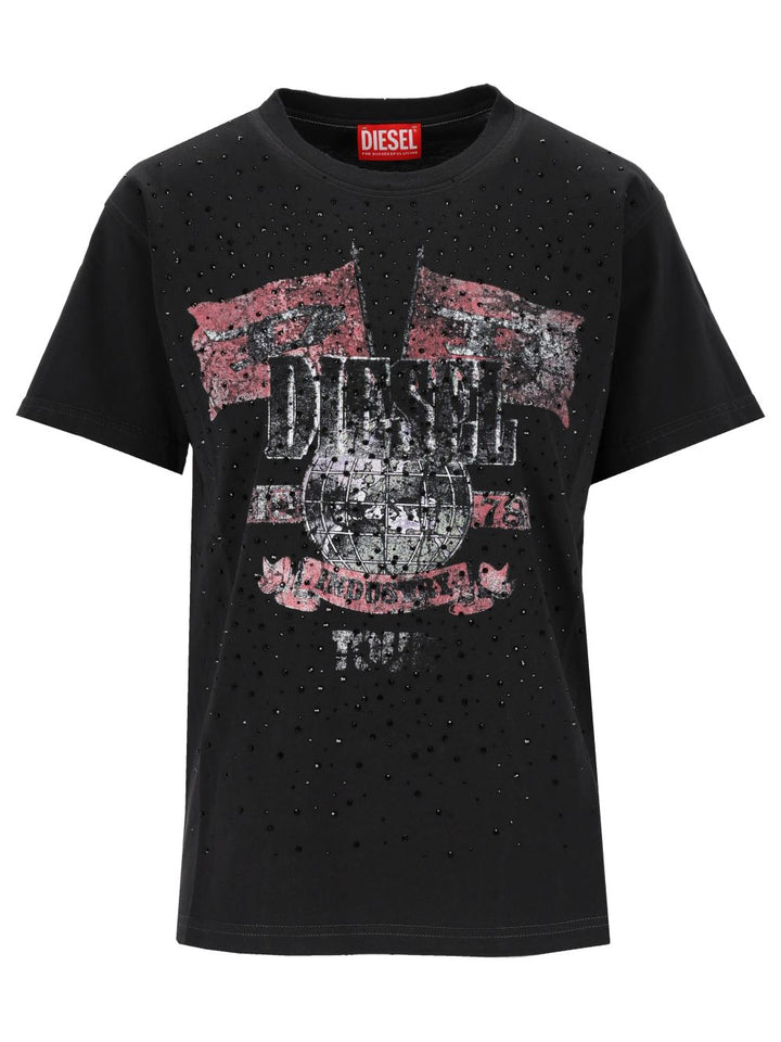 Diesel With Concert Graphics And Crystals T-Shirt - Nero | 8954cbada3f7a8375d8d3706e4071293b6b079f6