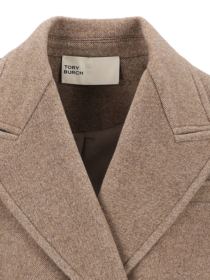 Tory Burch Double Breasted Wool Coat Coats - Beige | a471e62a55bbb66586384f07bb6168c4098527c3