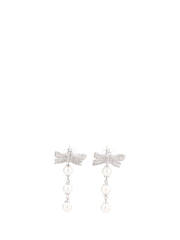 Crystal Bow Pearl Droplet Earrings Gioielli Silver