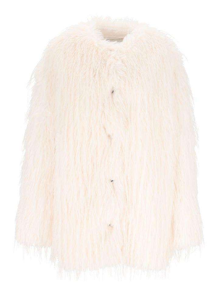 Loulou De Saison Rowe Collarless Short Coat Polyester Mäntel Weiß