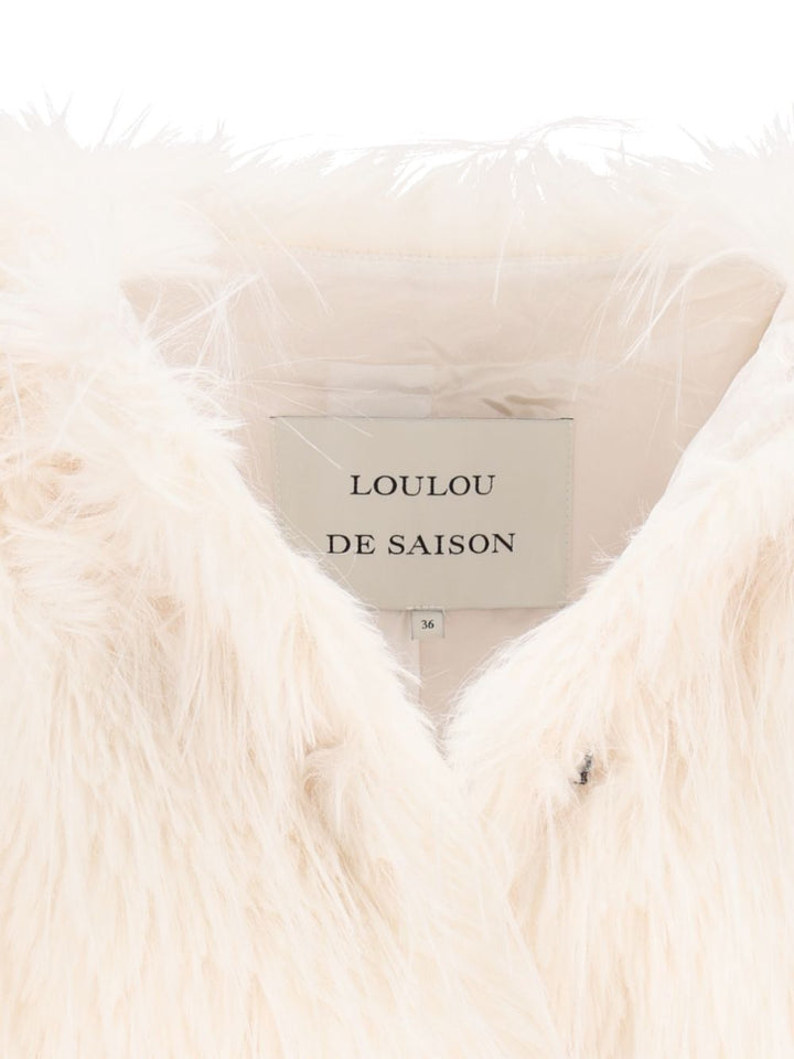 Loulou De Saison Rowe Collarless Short Coat Polyester Mäntel Weiß