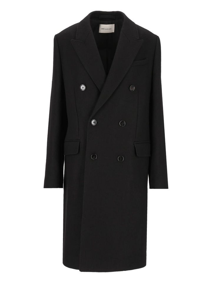 Ami Double-Breasted Virgin Wool Coat Coats - Nero | 31498022a664b32e1d5f530a7e92e42d6c8f8dcc