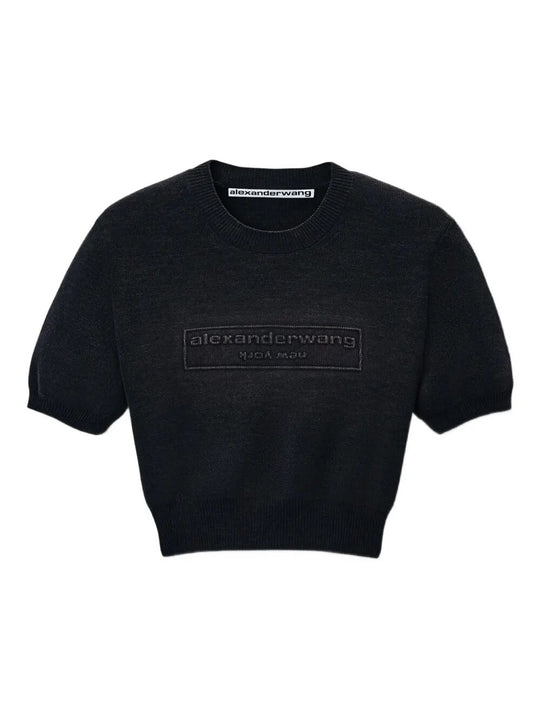 Pullover Crop In Ciniglia Di Misto Cotone Con Logo