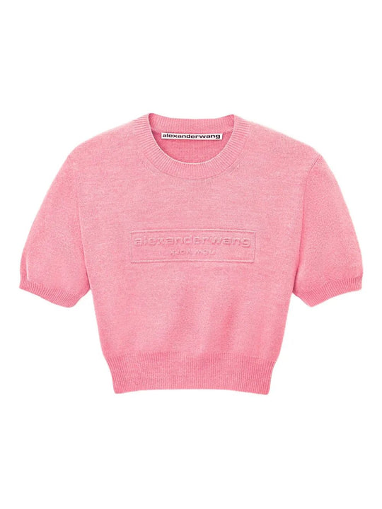 Pullover Crop In Ciniglia Di Misto Cotone Con Logo