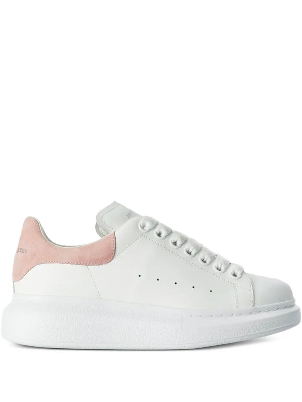 Sneakers Oversize In Pelle Bianca E Talloncino Rosa In Pelle Scamosciata