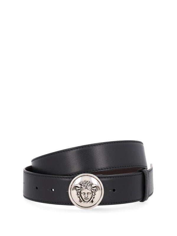 Leather Belt With Medusa Buckle Cinture Nero