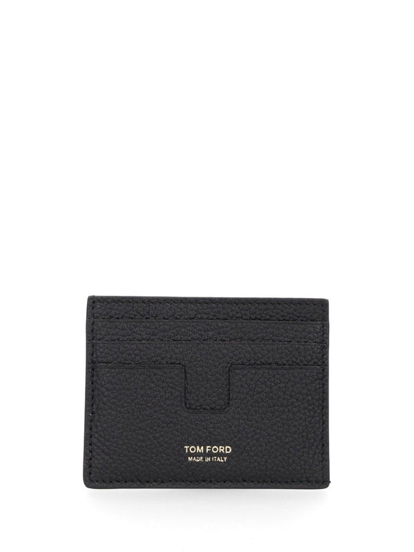 T Line Grained Leather Card Holder Wallets Nero