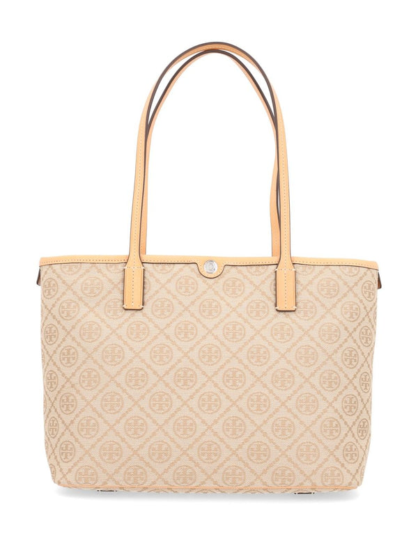 T Monogram Small Zip Tote Handbags Beige