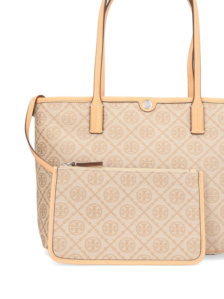 Tory Burch T Monogram Small Zip Tote Handbags - Beige | b1532ef77282eefb9514ac17a97914f7db4fc053