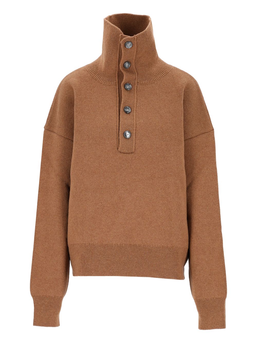 Ami Wool Sweater With Buttoned Collar Knitwear - Marrone | 3760d63b8be595b2e8272d315ffb35caa110ab90