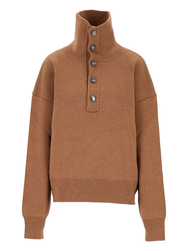 High Buttoned Collar Sweater Knitwear Beige