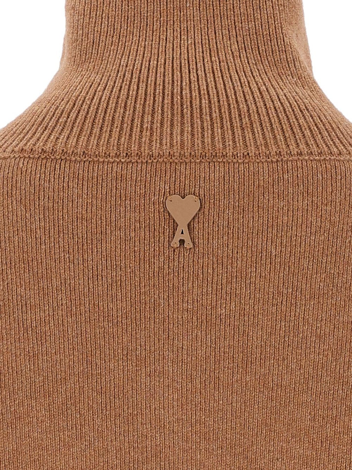 Ami Wool Sweater With Buttoned Collar Knitwear - Marrone | b8f3699dda0db659c310cba3a2debc0a895f3e7c
