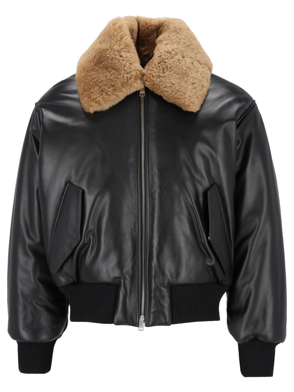 Ami Paris Zipped Padded Jacket With Shearling Collar Jackets Black