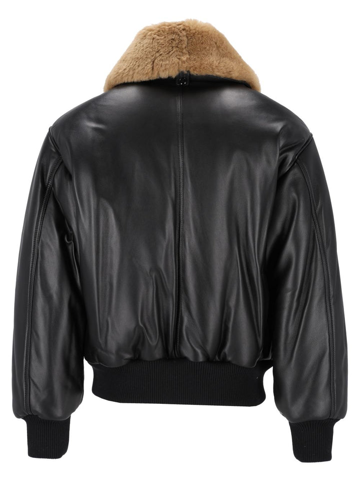 Ami Paris Zipped Padded Jacket With Shearling Collar Jackets Black