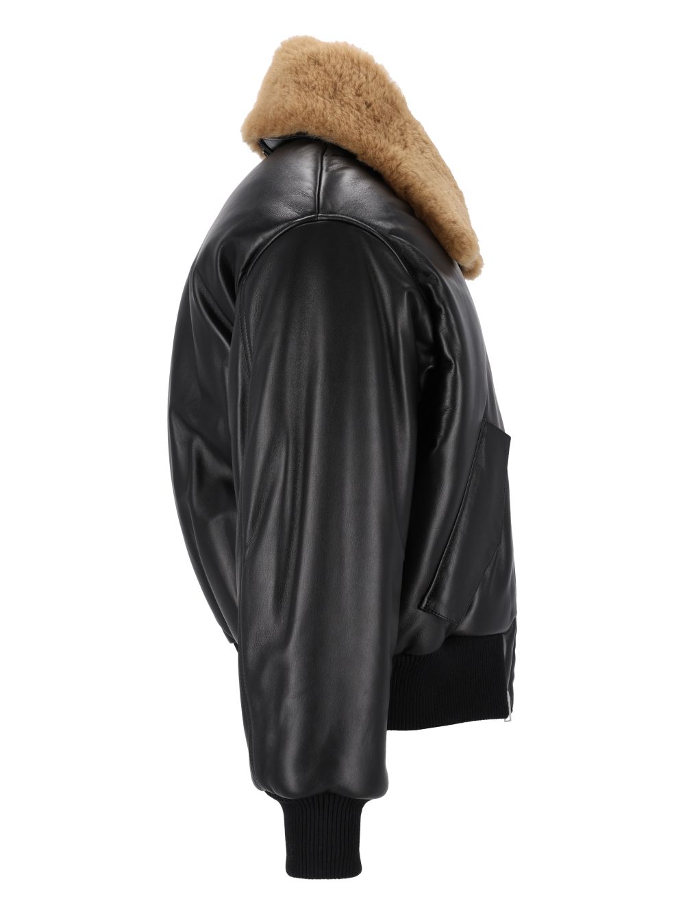 Ami Paris Zipped Padded Jacket With Shearling Collar Jackets Black