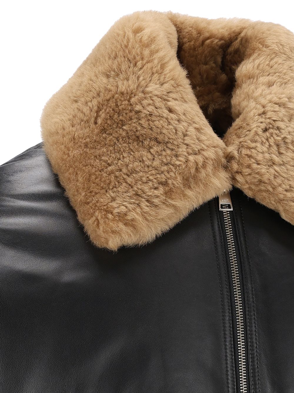 Ami Paris Zipped Padded Jacket With Shearling Collar Jackets Black