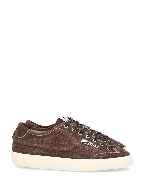 Windscape Low In Check Fabric And Suede Sneakers Marrone