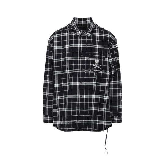 Black Plaid Cotton Reversible Raw Edge Plaid Shirt