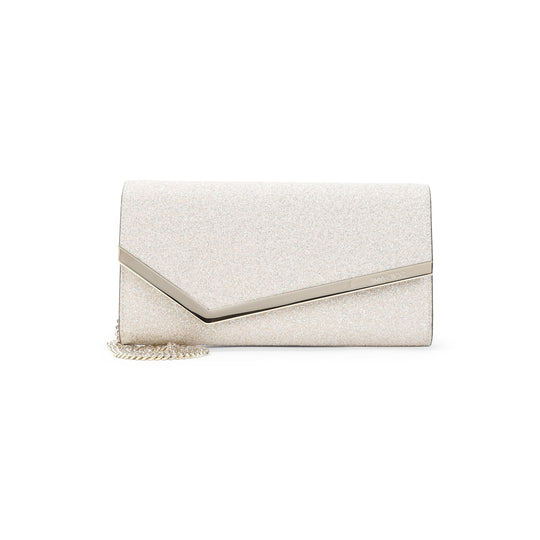 Light White Leather Emmie Glitter Clutch Bag