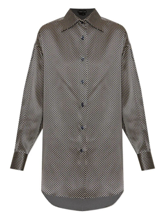 Camicia In Seta A Pois Dal Fit Rilassato