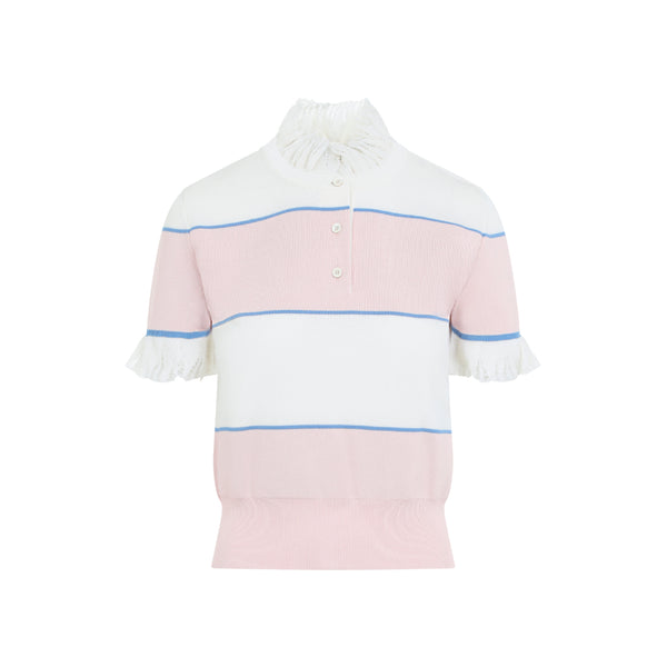 Ivory Pink Blue Stripe Top