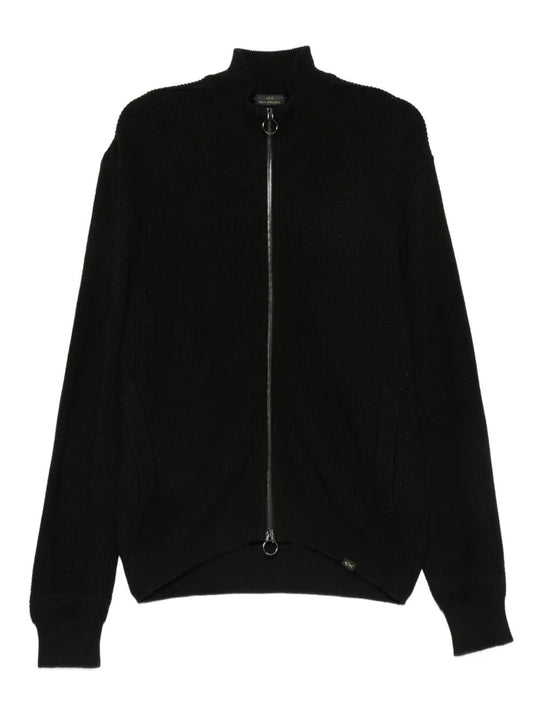 Cardigan A Coste Con Collo Alto E Zip