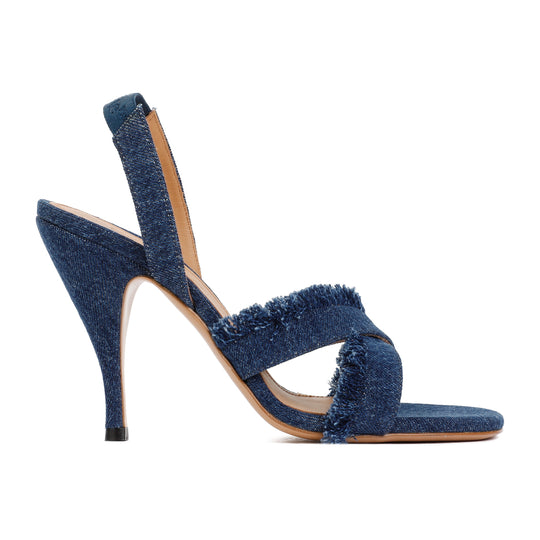 Blue Cotton Curvy Heel Denim Sandal
