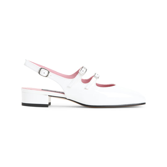 White Peche Patent Leather Mules