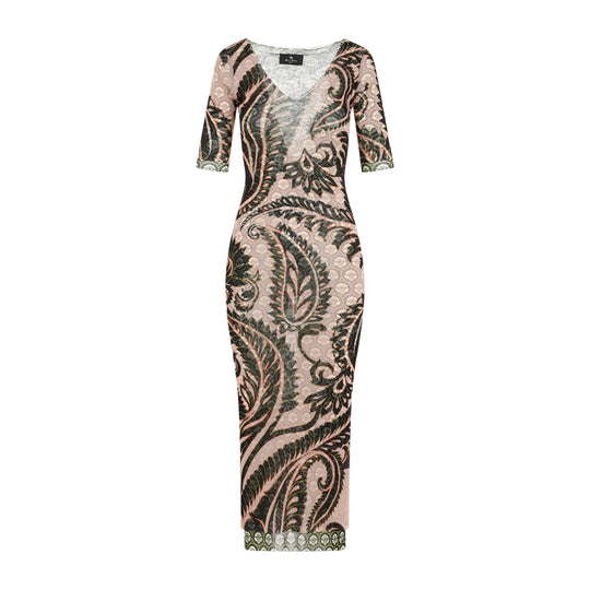 Print Pink Polyamide Midi Dress
